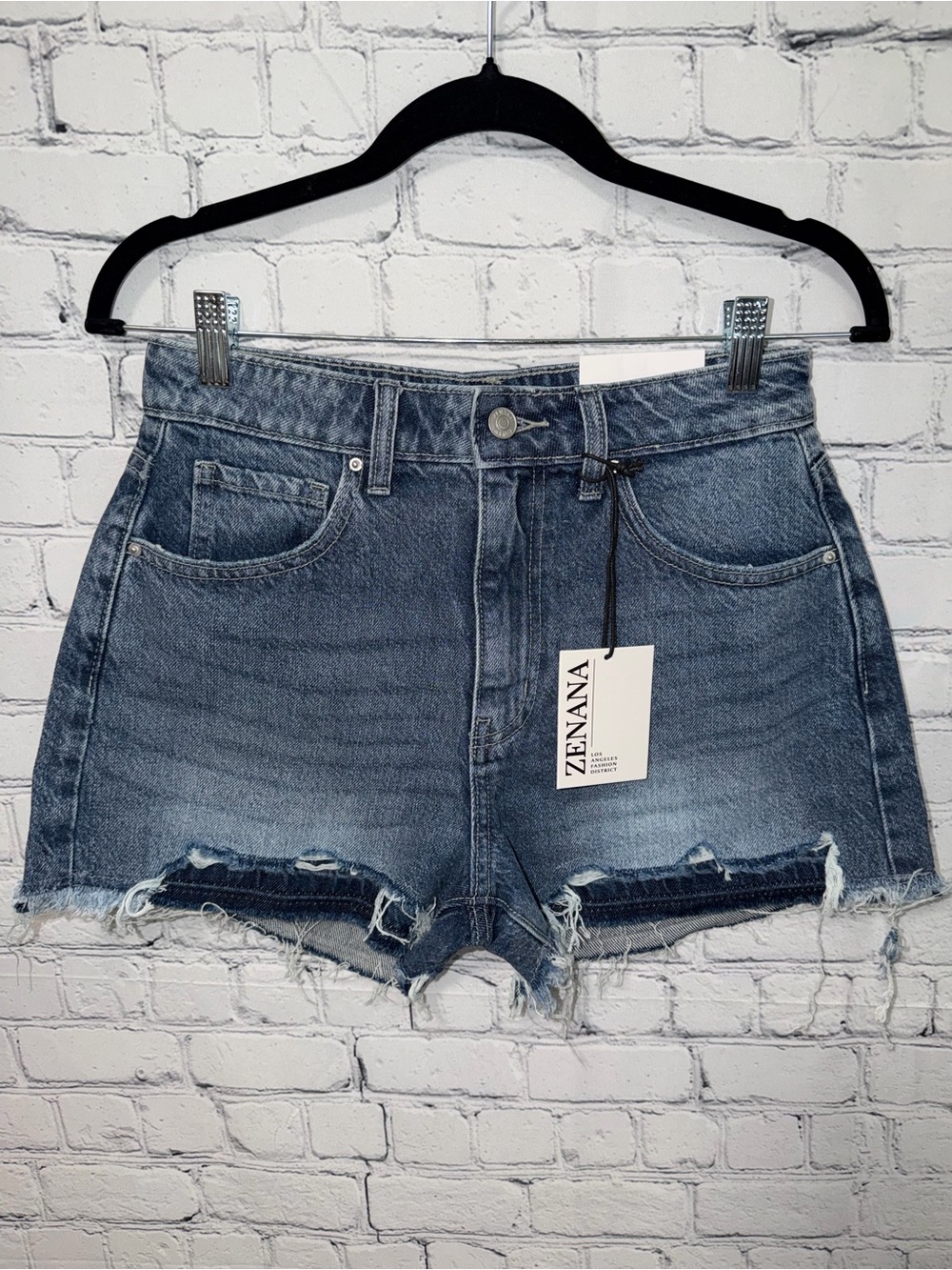 Zenana Faded Blue Distressed High-Rise Denim Shorts